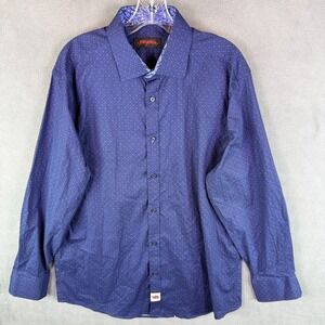 Jerry Garcia Mens Button Up Shirt L Blue Geometric Flip Cuff 16-16.5  34/35